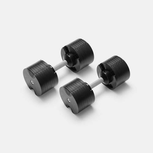 Adjustable dumbbell NÜOBELL 580 in silver design.