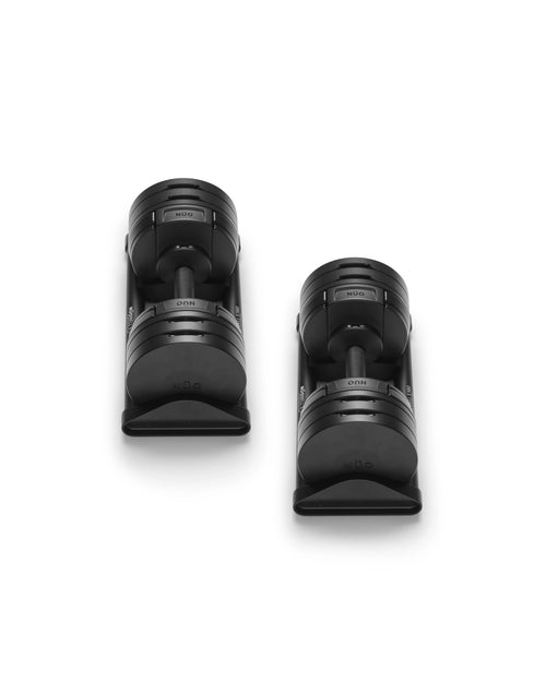 NÜOBELL S 560 Black adjustable dumbbell featuring a sleek matte finish, designed for efficient weight changes and powerful home strength training.