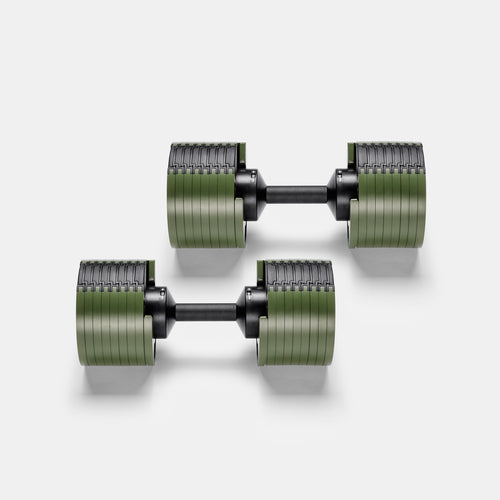 Adjustable dumbbell NÜOBELL 580 in green design.