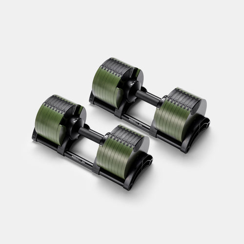 Adjustable dumbbell NÜOBELL 580 in green design.