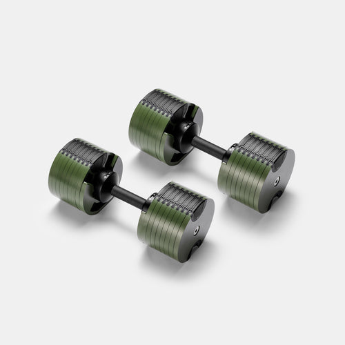 Adjustable dumbbell NÜOBELL 580 in green design.