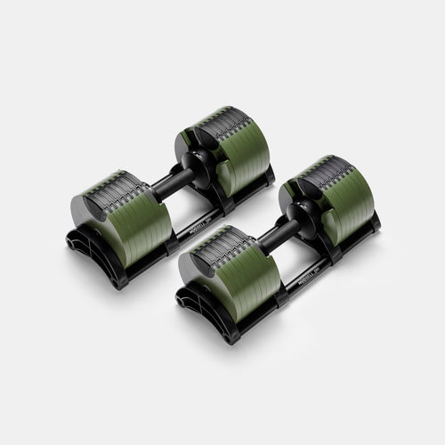 Adjustable dumbbell NÜOBELL 580 in green design.