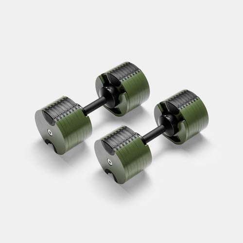 Adjustable dumbbell NÜOBELL 580 in green design.