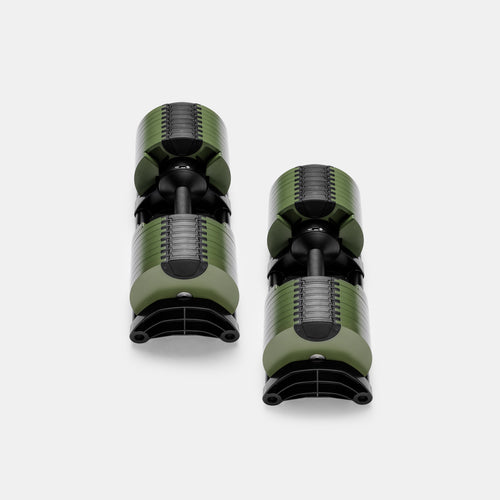 Adjustable dumbbell NÜOBELL 580 in green design.