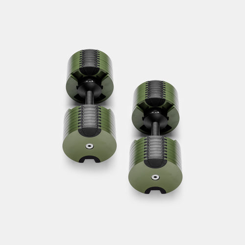 Adjustable dumbbell NÜOBELL 580 in green design.