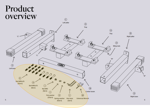 HARDWARE KIT: Parts G, H, I, J, K, L, M for NUOBELL® Floor Stand